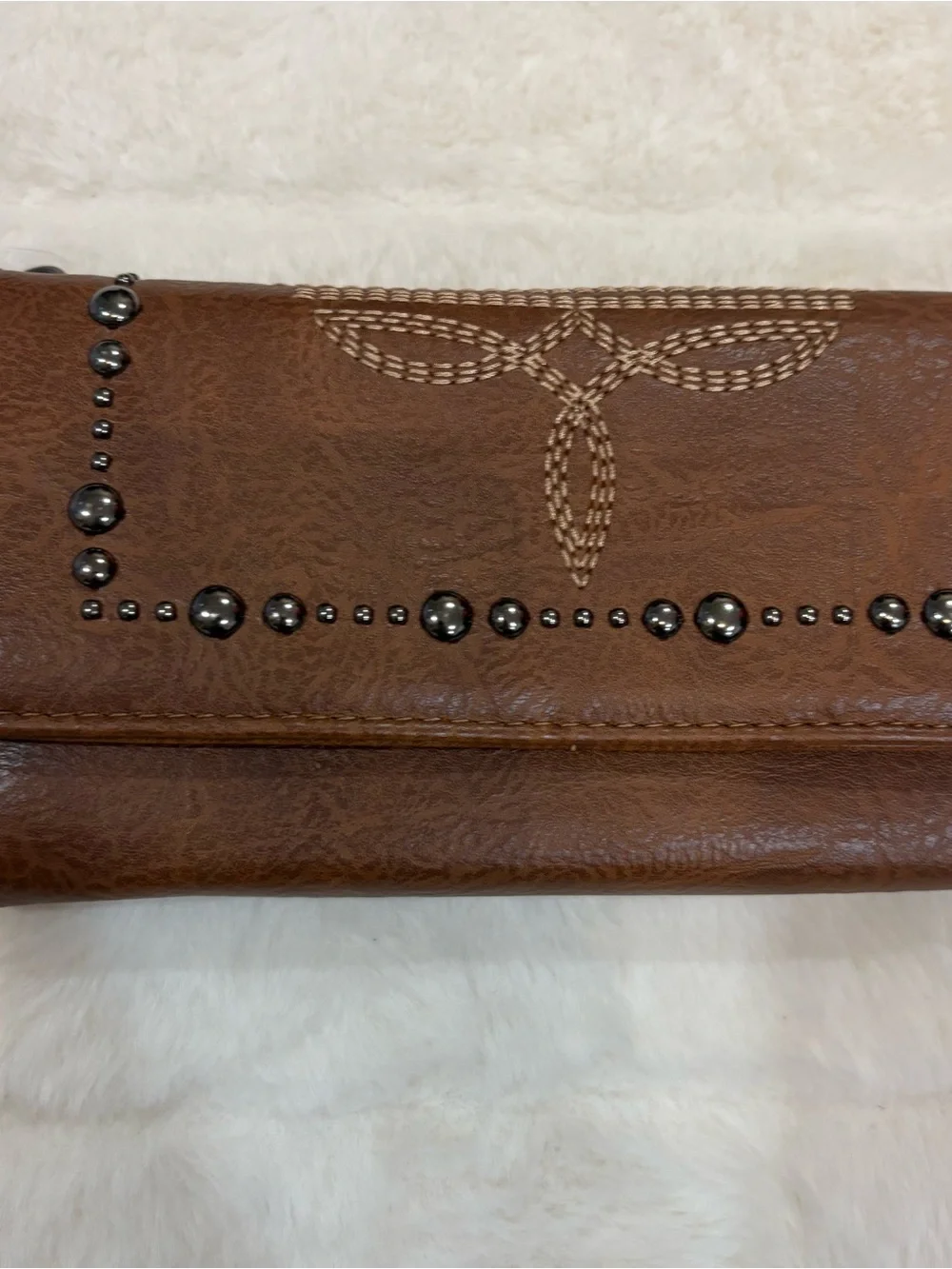 Sam & Hadley Brown Embossed Studded Wristlet Clutch